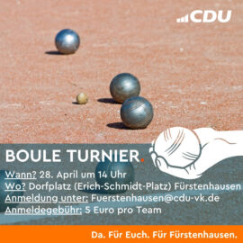 Der CDU Ortsverband Fürstenhausen lädt zum Boule-Turnier